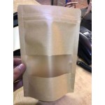 Kraft Paper Stand Up Pouch With Window And Zip Lock 6" X 9" 100 Pcs